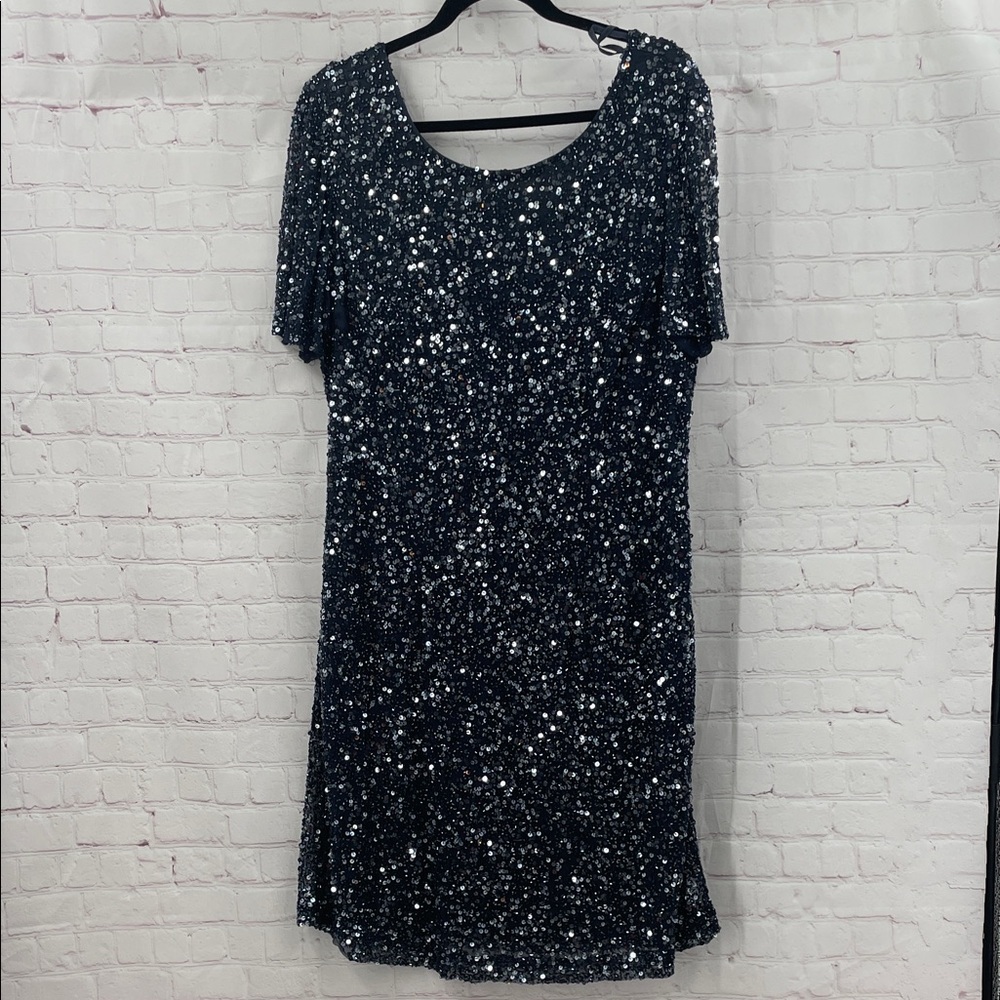 Pisarro Nights Sequin 14W NYE Party Night Out Dress Classic Short Sleeves